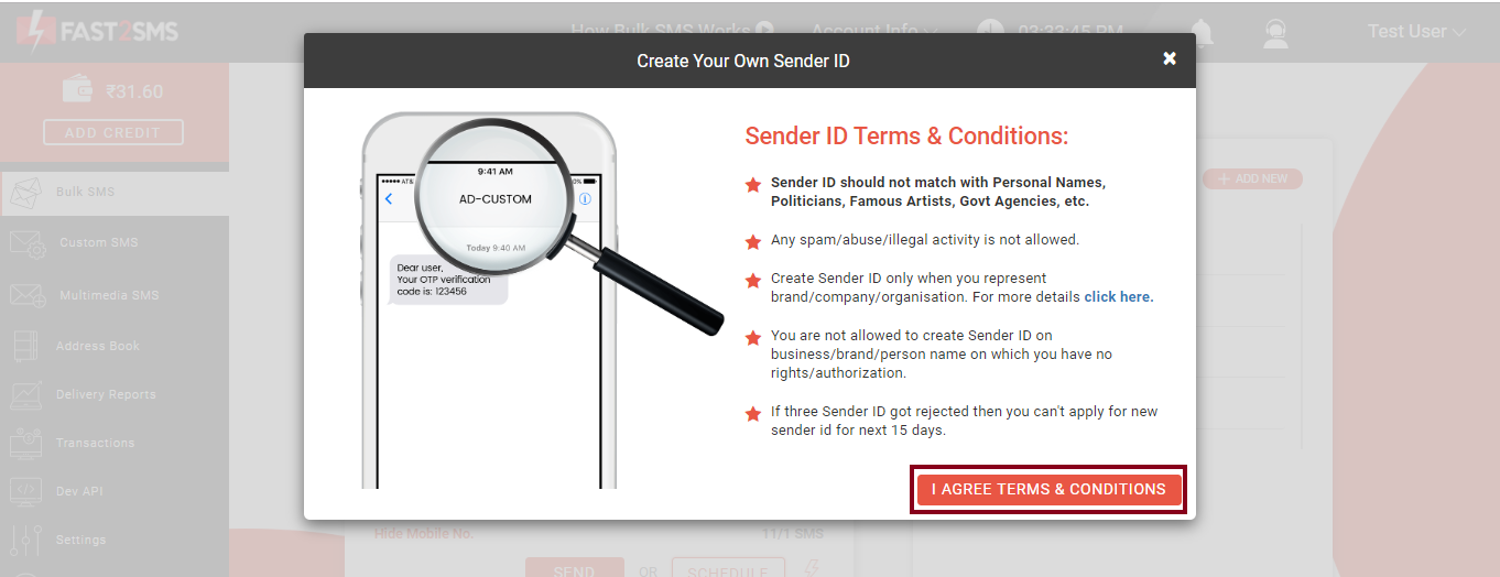 Sender ID terms and Conditions