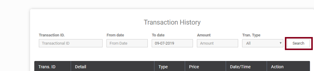 Transaction history search