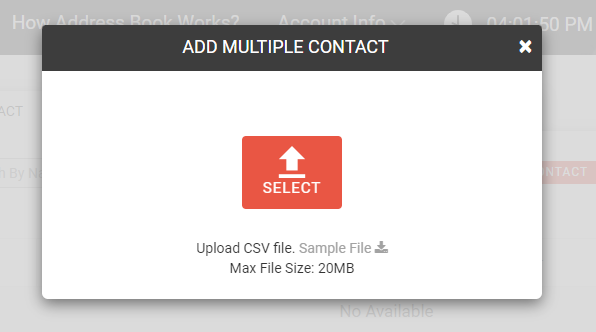 Upload CSV file address book