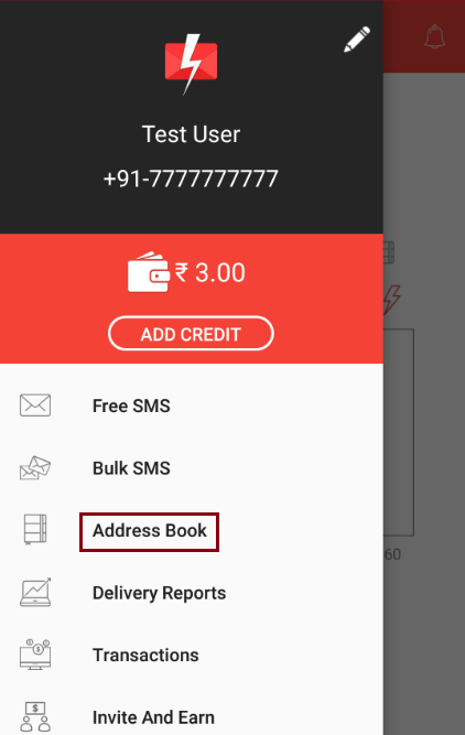 Address Book in Fast2SMS app