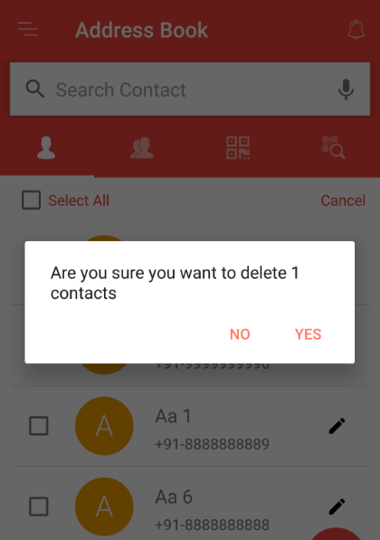 Delete contact in address book