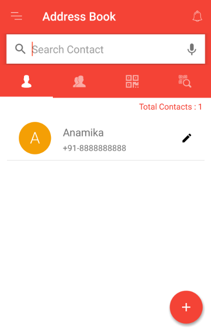 Contact saved in the address book