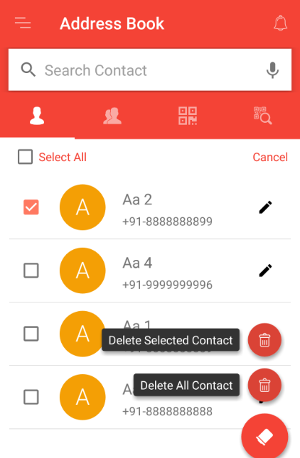 Delete contacts in address book