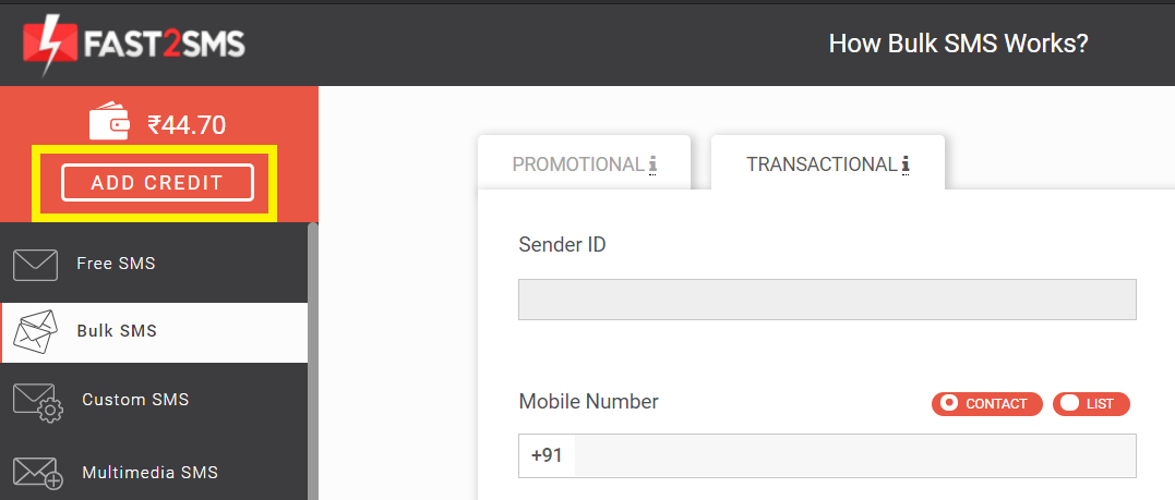 Bulk SMS Price List In Fast2SMS 