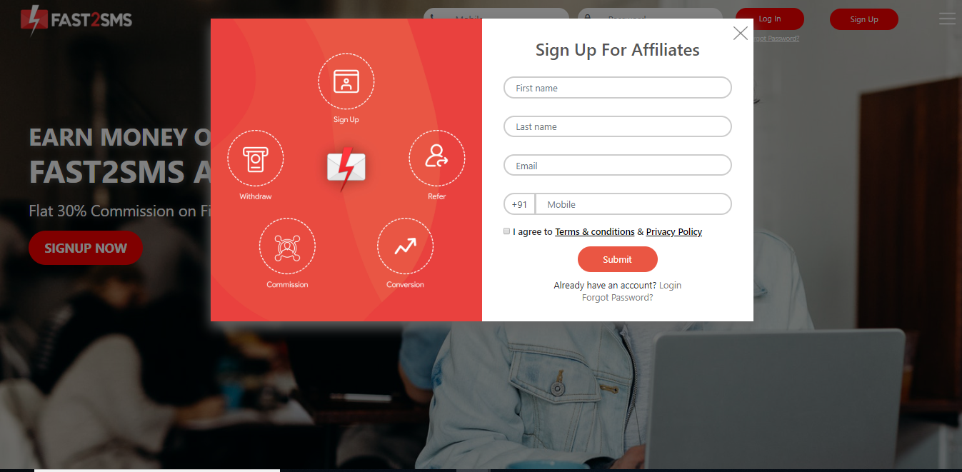 Signup Affiliates page