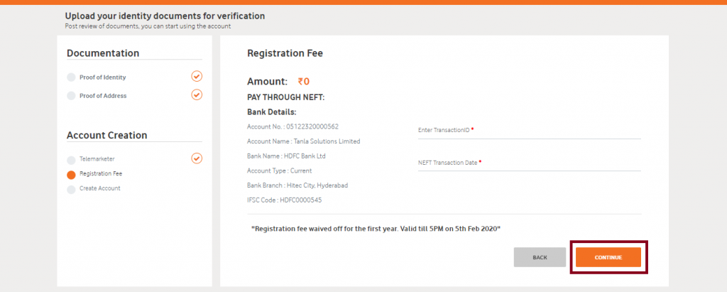 Registration payment page DLT