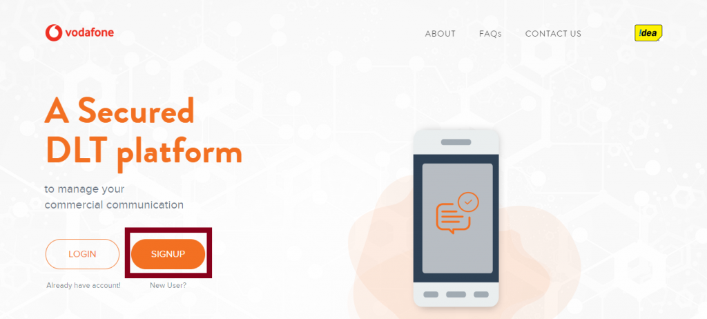 Vodafone Idea DLT Signup button