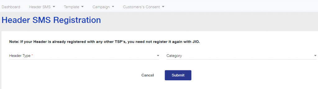 Header SMS Registration