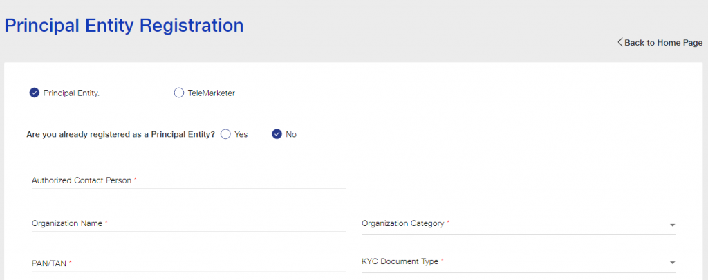 Principal Entity Registration details