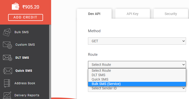 Bulk SMS (Service) route