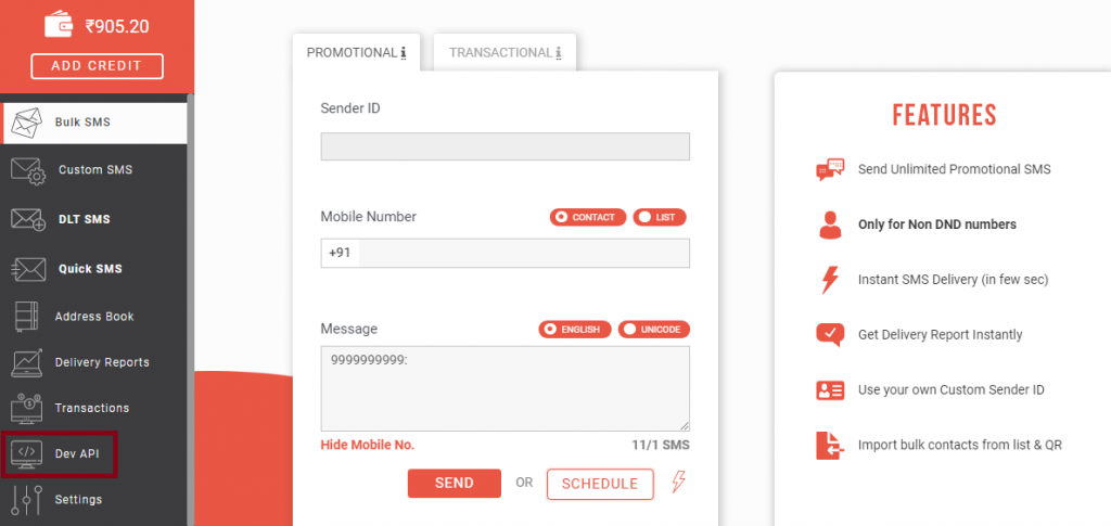 Dev API Bulk SMS