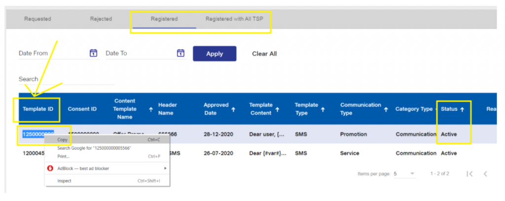 Registered Content Templates