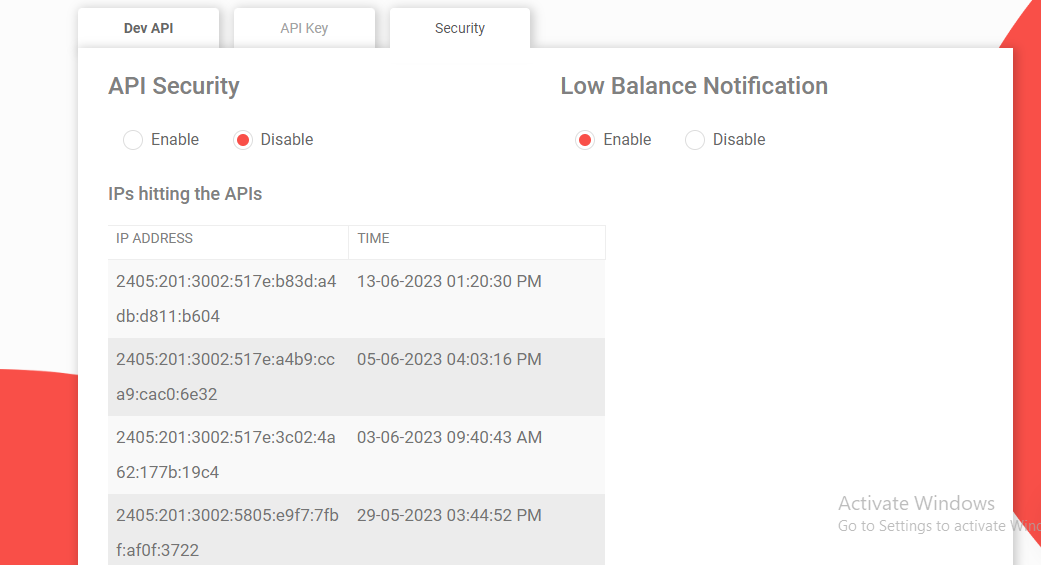 low balance notification settings at fast2sms website