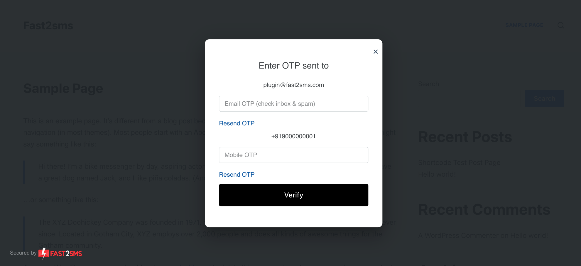 email and mobile verification OTP Screen