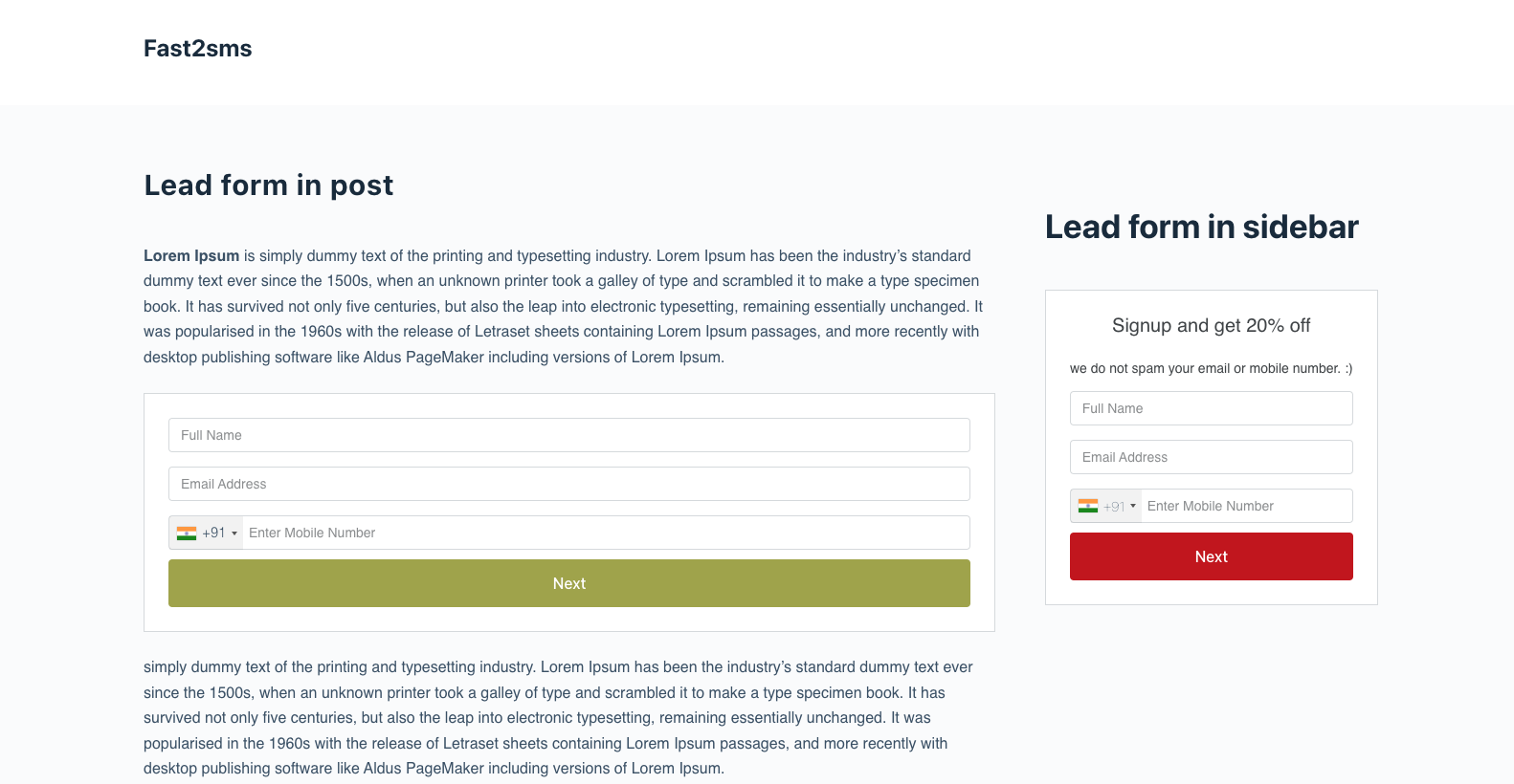 lead form in post and sidebar