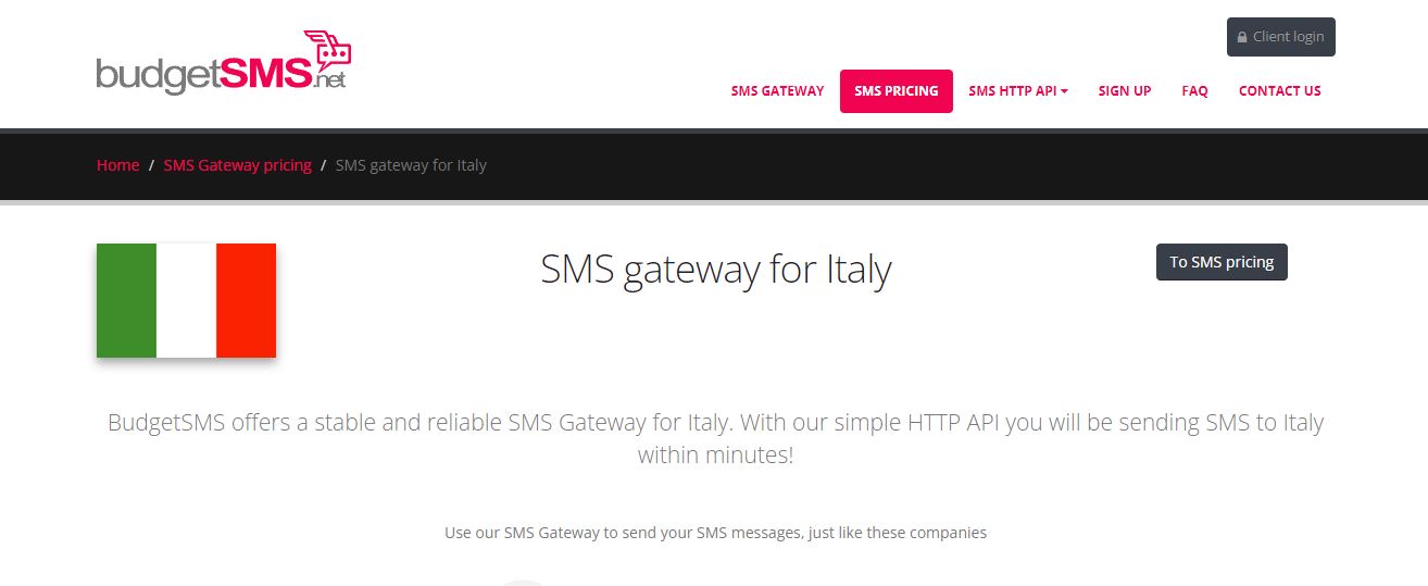 BudgetSMS.net bulk SMS service provider Italy