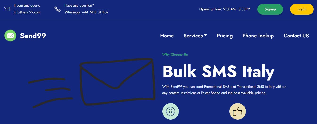 Send99 bulk SMS service provider in Italy