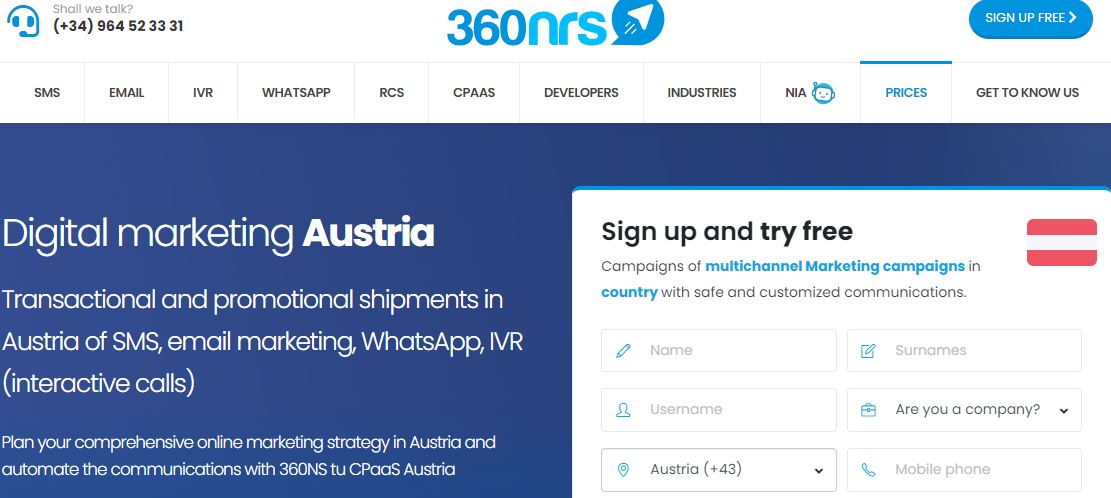 360nrs bulk SMS service provider in Austria