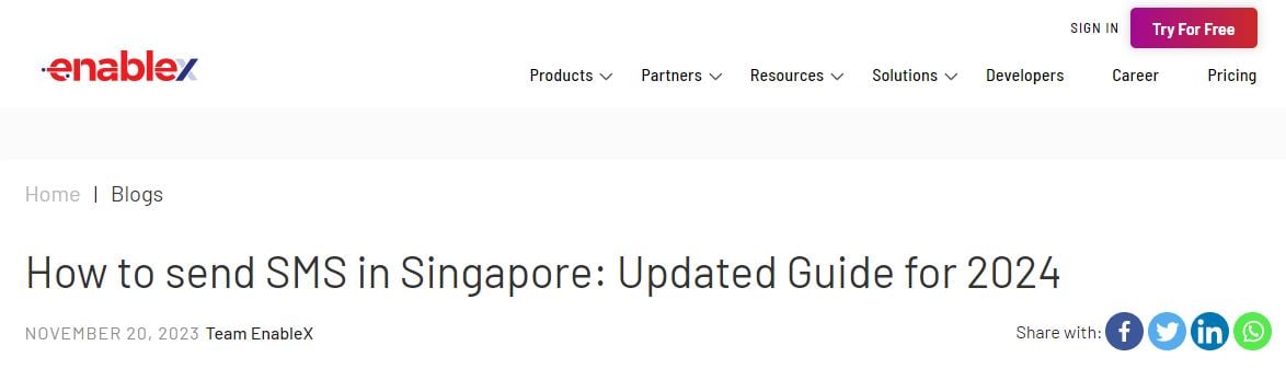 enablex bulk SMS service provider in Singapore
