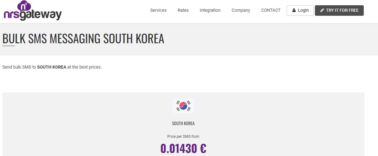nrs gateway for bulk SMS service provider Korea