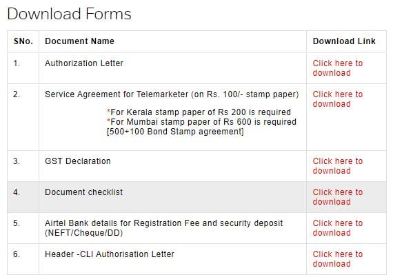 Download forms on Airtel DLT
