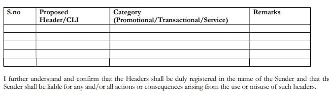 headers table for CLI form
