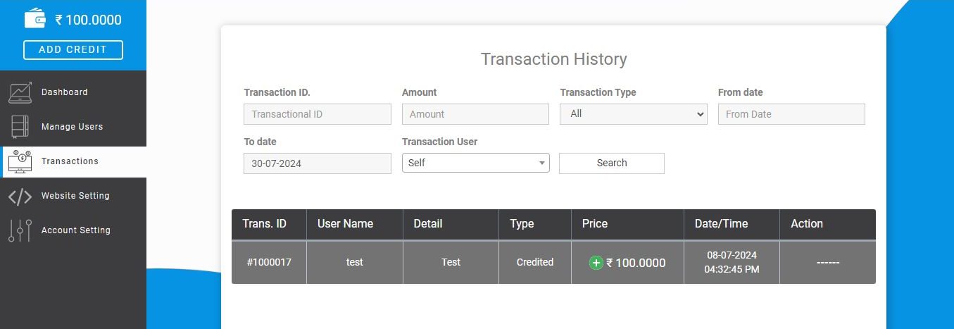 Fast2SMS Reseller Transactions