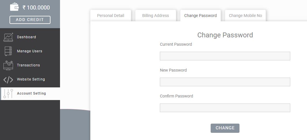 Fast2SMS reseller panel- change password section