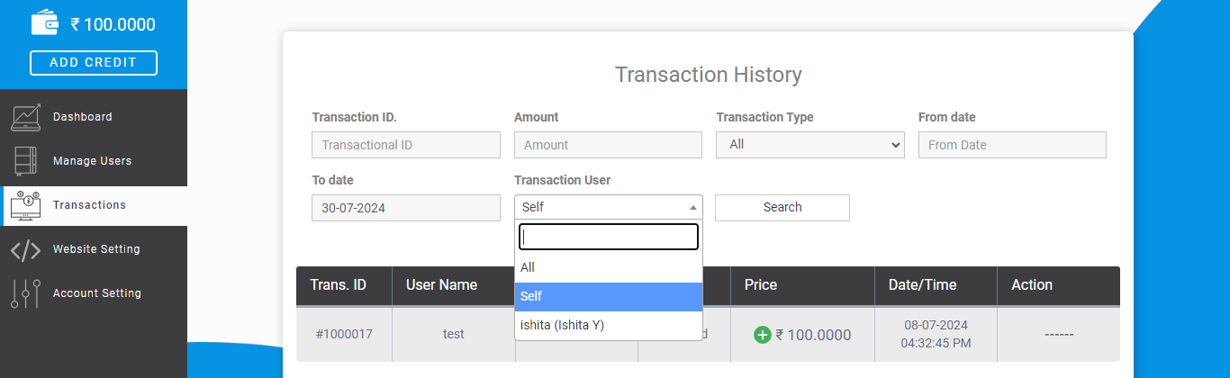 sort transactions at Fast2SMS reseller panel