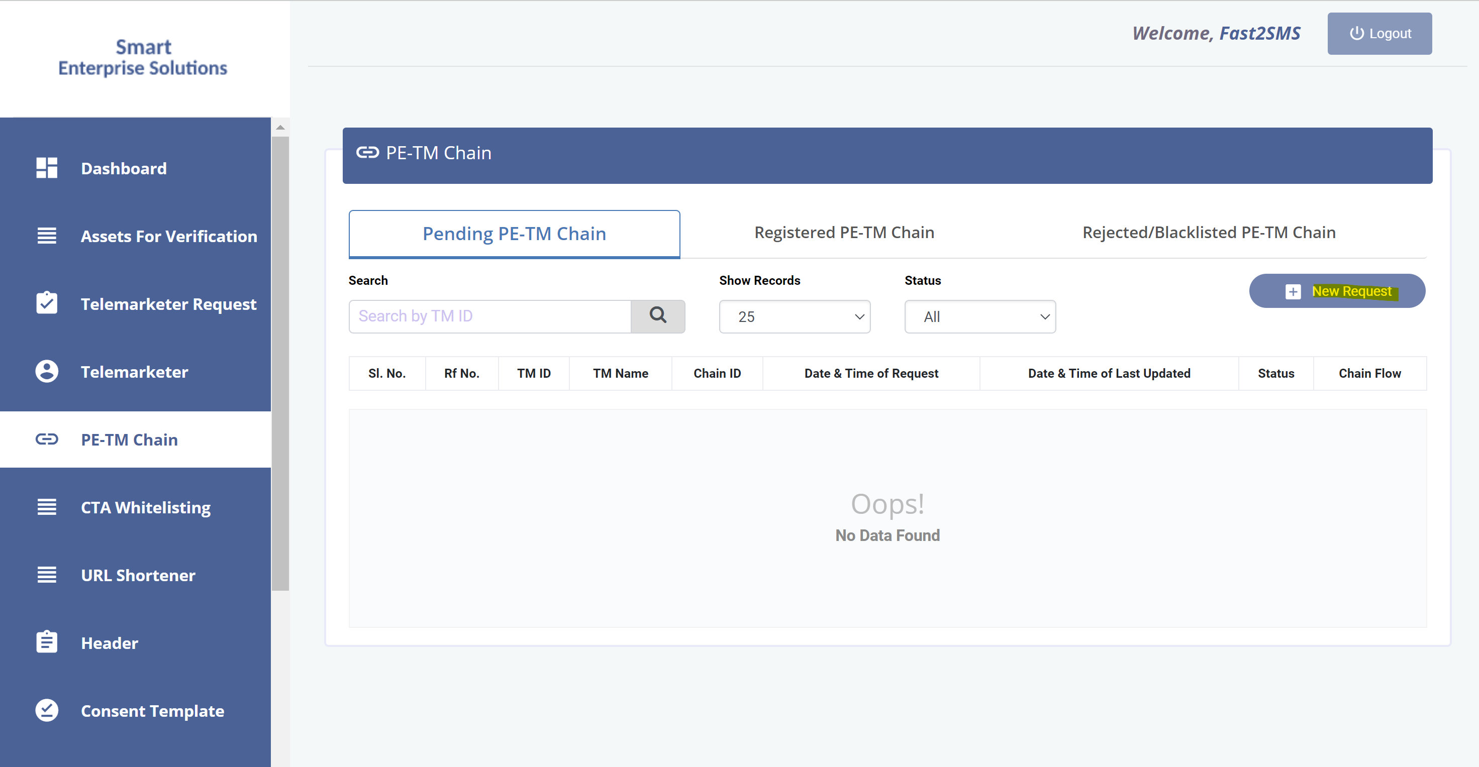 2 click new request