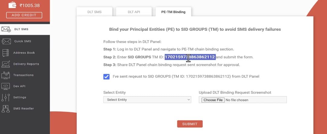 Fast2SMS PE TM Document upload