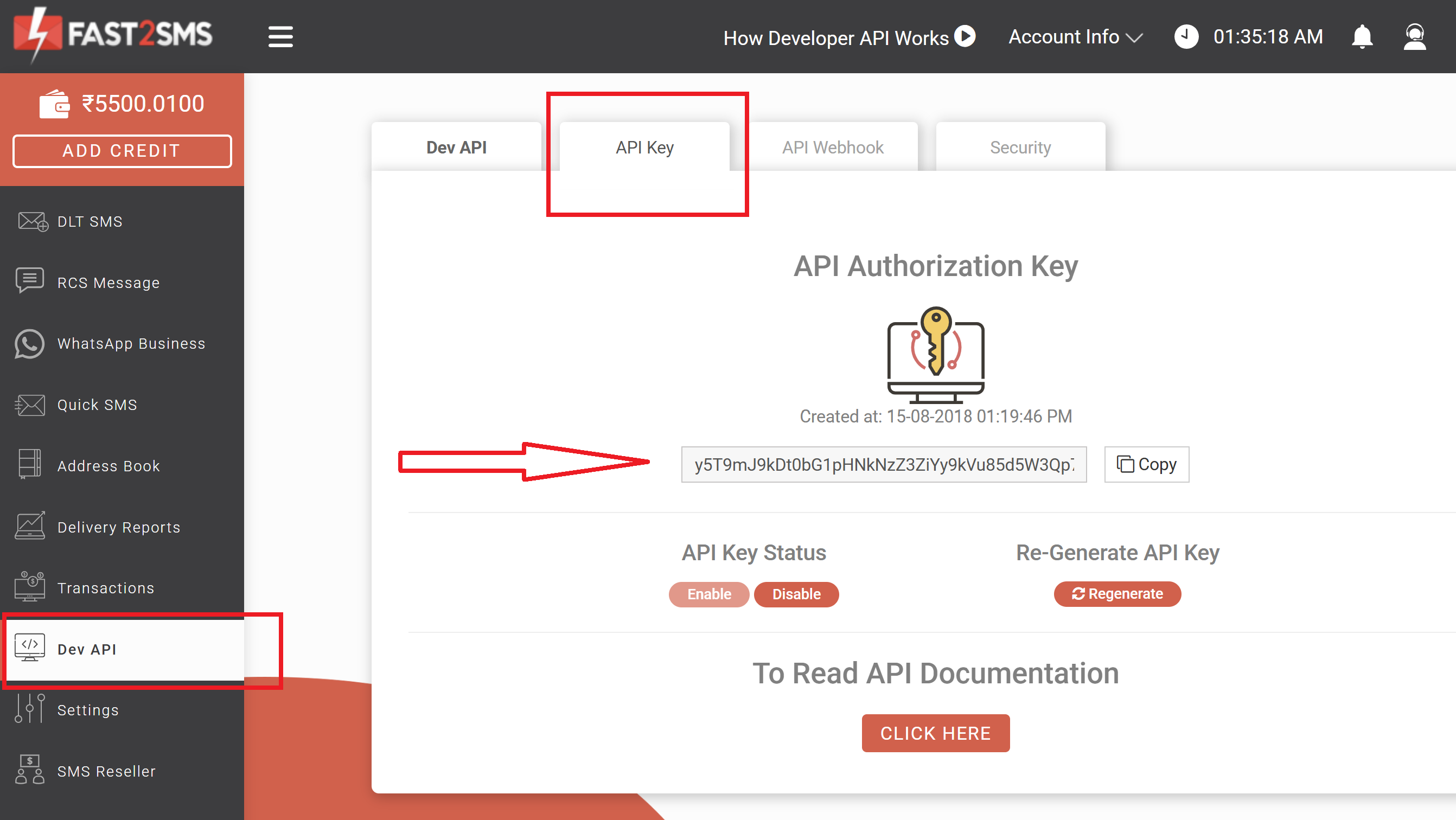 Fast2SMS API KEY
