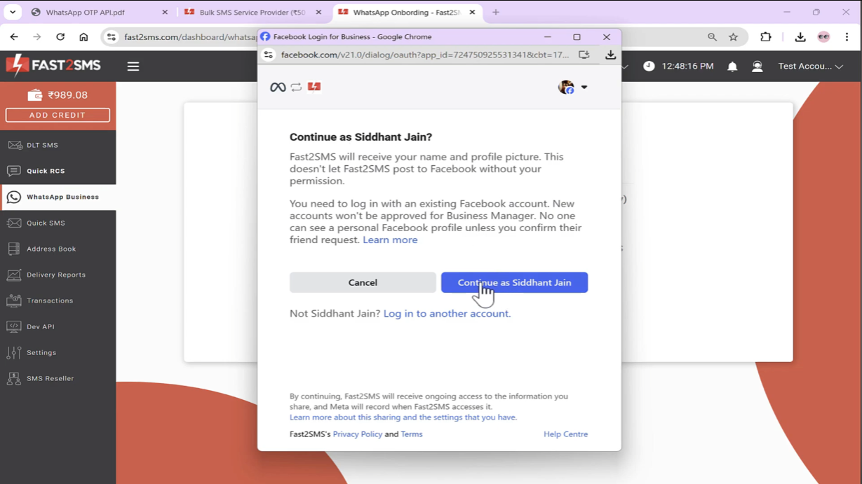 Facebook Account Selection