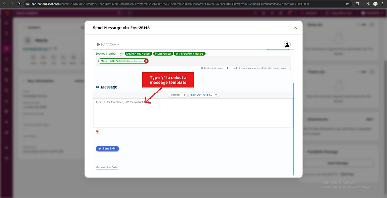 Inserting Template Message