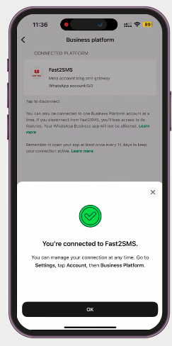 You are connected to Fast2SMS