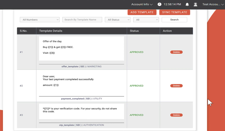 Template category select