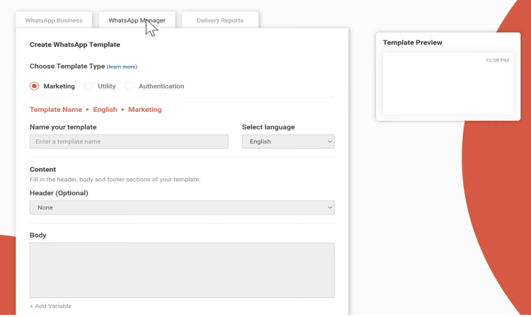 Whatsapp manager template