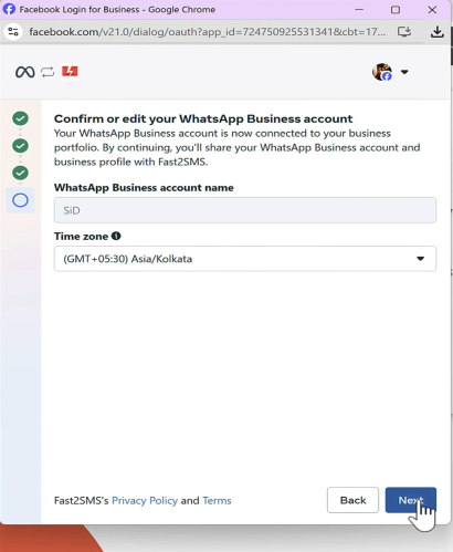 Confirm whatsapp business account
