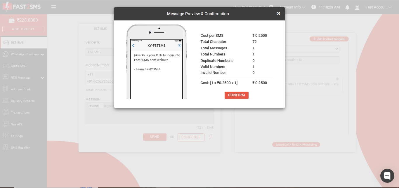 Message preview Fast2SMS otp
