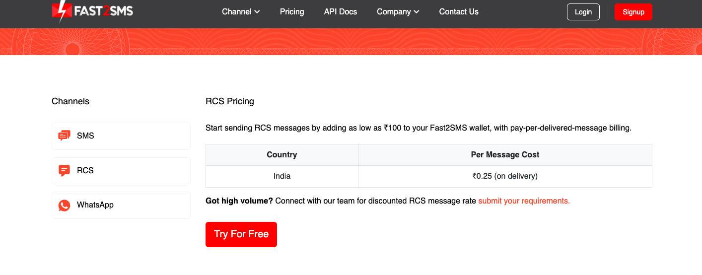 Fast2SMS RCS pricing