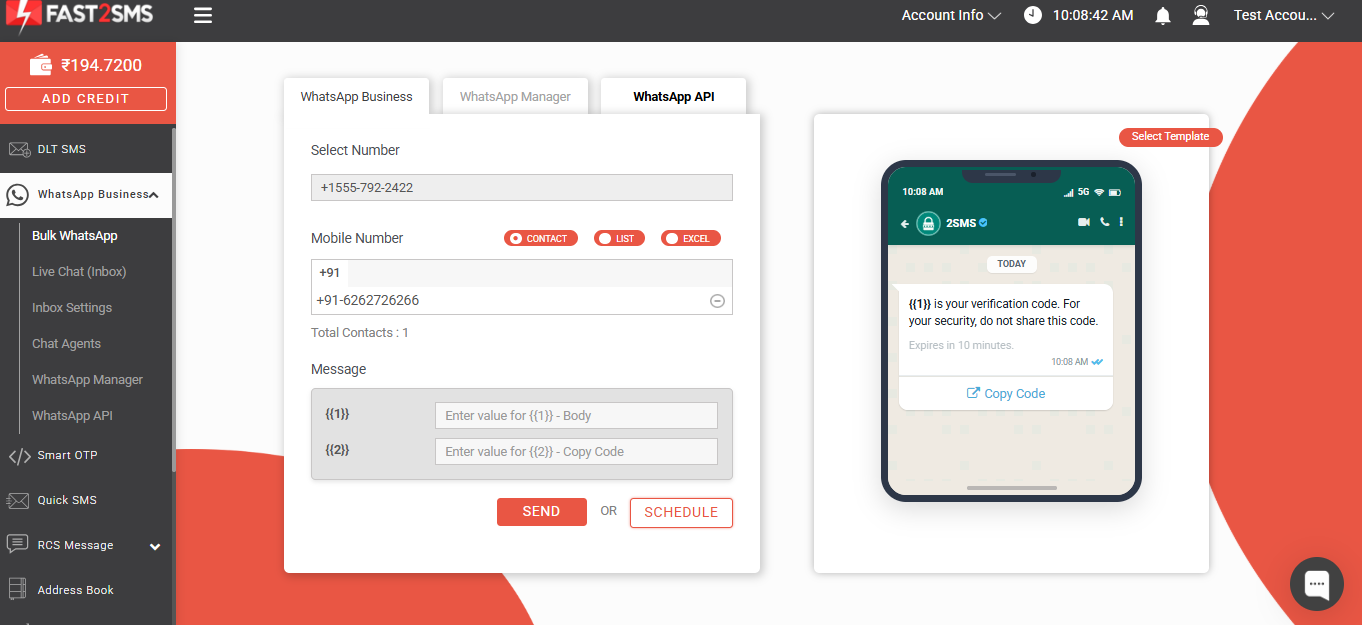 Transactional Whatsapp messaging