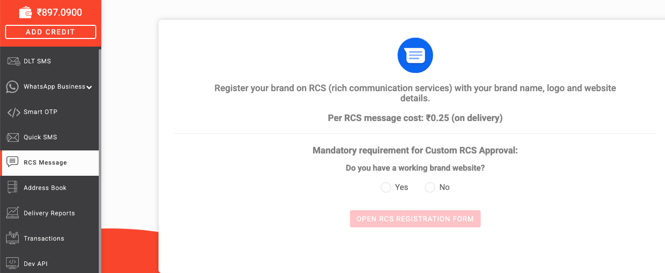 Fast2sms after login dashboard