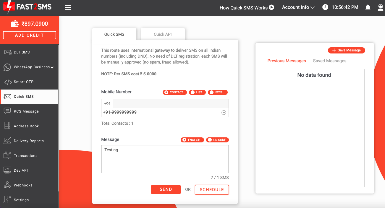 Quick SMS add number