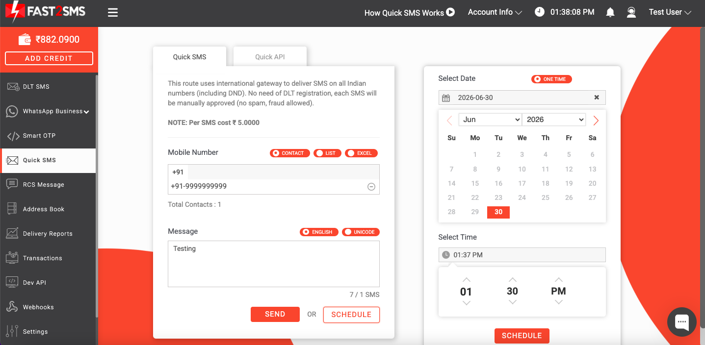 Schedule sms in quick sms