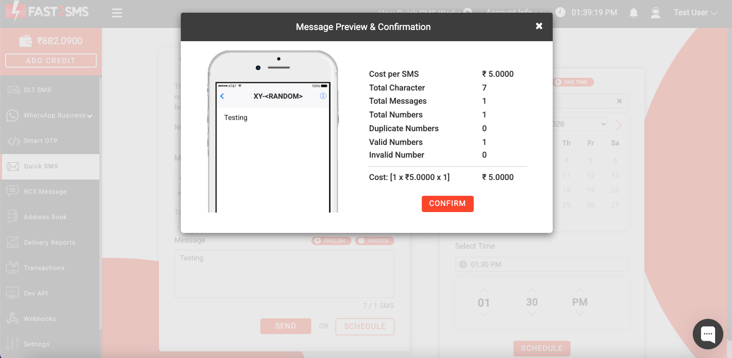 Quick sms schedule confirm
