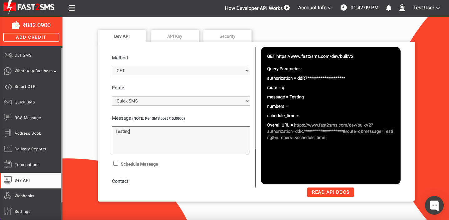Quick API sms