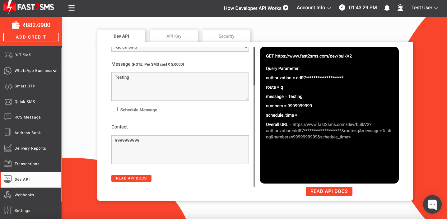 Quick SMS api get method