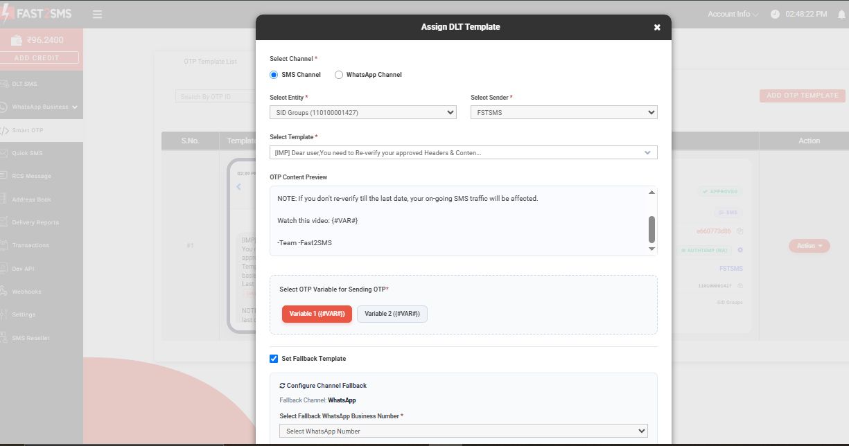 content template smart otp feature
