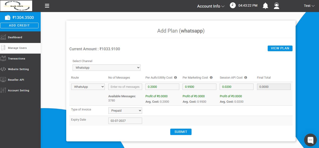 reseller whatsapp fast2sms