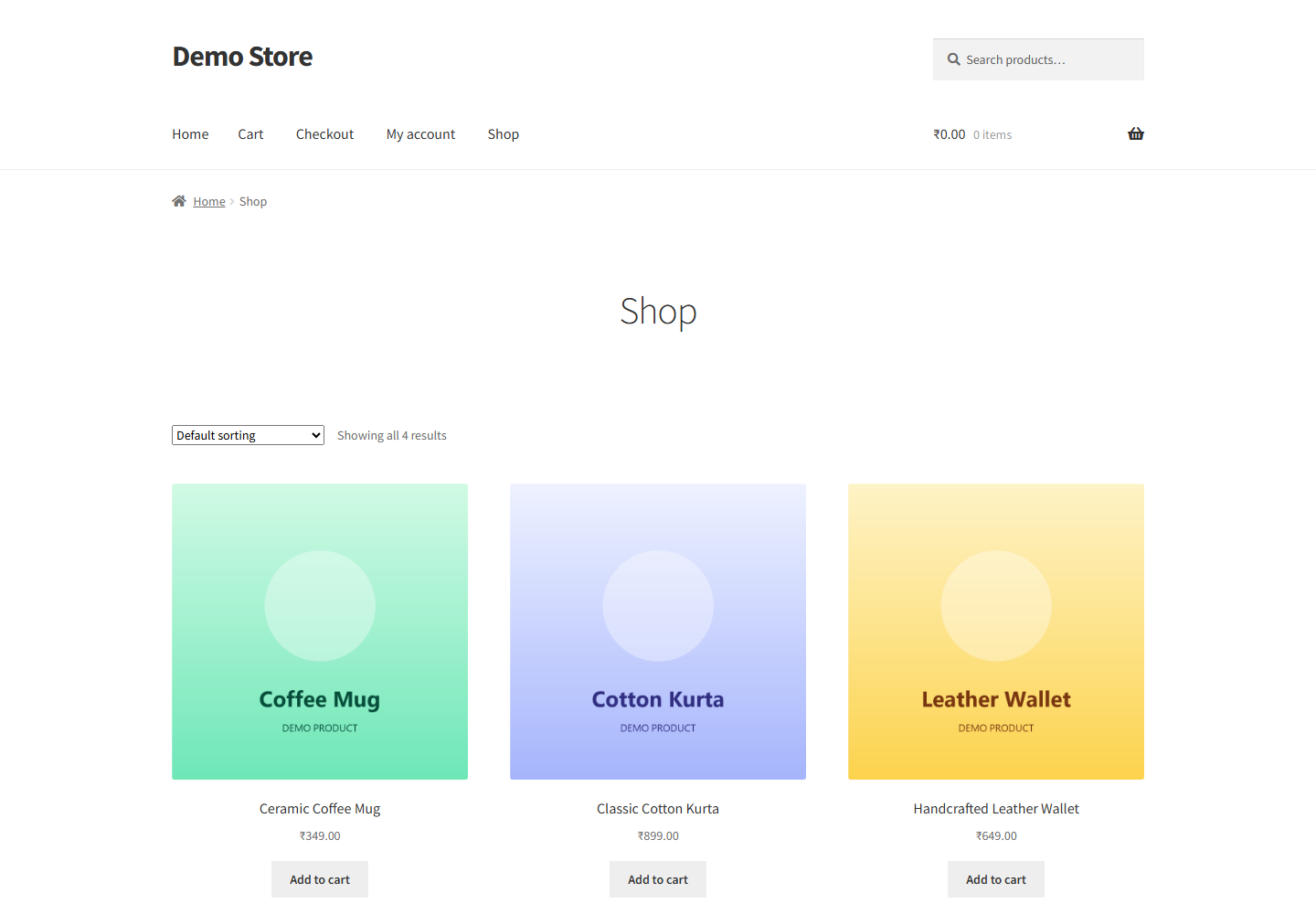 WooCommerce shop page of an online store